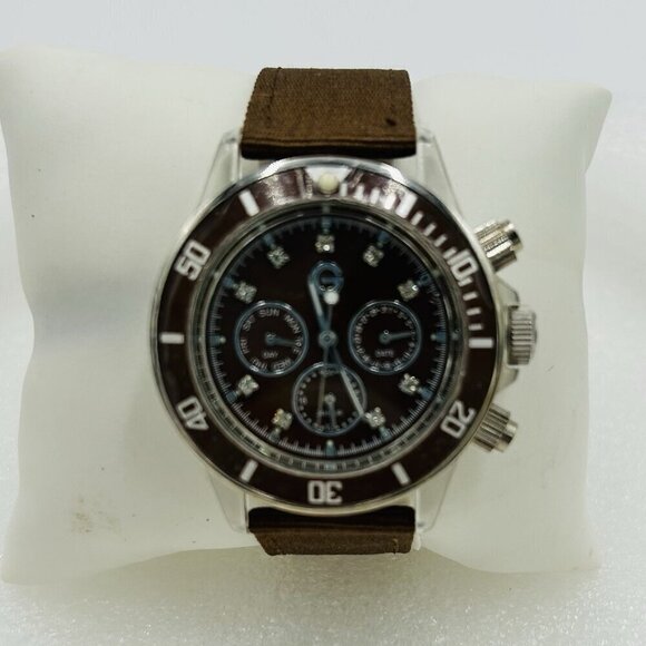 NWOT Gossip Women’s Large Face 40mm Case Brown Canvas 20mm Band - Picture 1 of 10